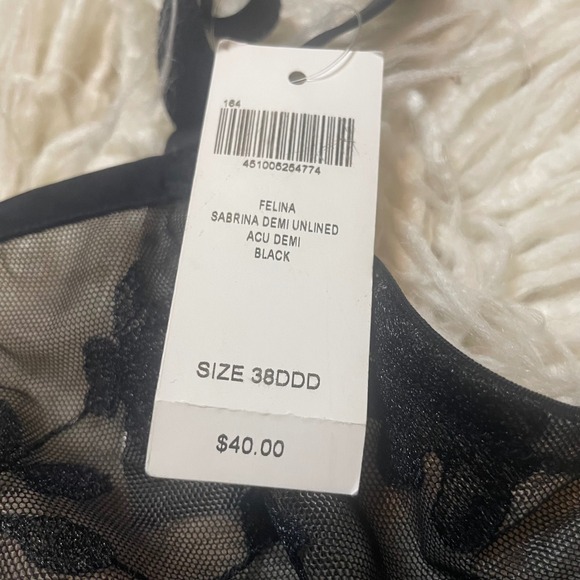 NWT Soma Sheer Lace Floral Romantic  Lingerie Unlined Balconette Bra Black 38DDD - Picture 4 of 6